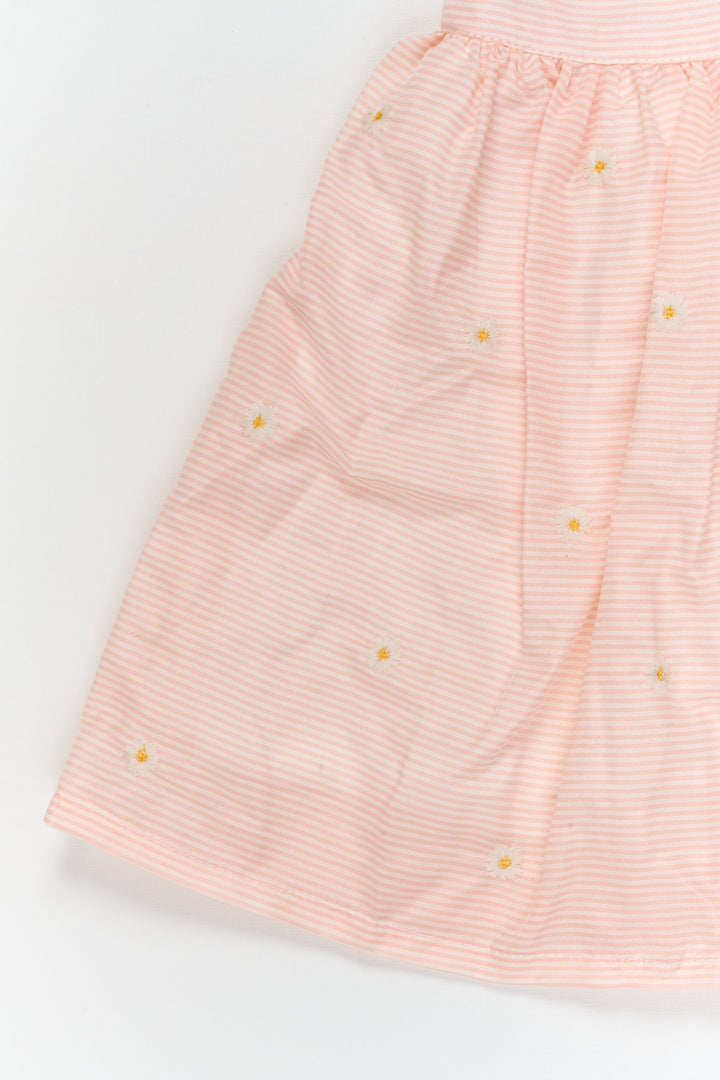 The Nesavu Girls Cotton Frock Striped Cotton Frock with Daisy Embroidery for Sunny Days and Casual Outings Nesavu Nesavu striped cotton frock with floral embroidery – ideal for casual wear and daytime events