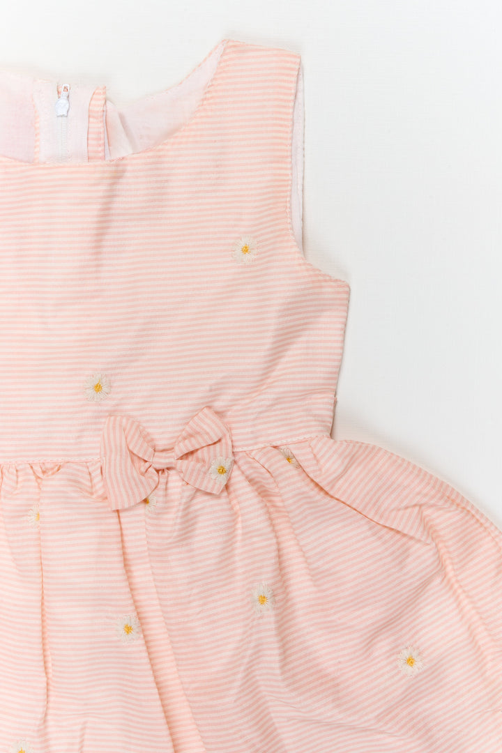 The Nesavu Girls Cotton Frock Striped Cotton Frock with Daisy Embroidery for Sunny Days and Casual Outings Nesavu Nesavu striped cotton frock with floral embroidery – ideal for casual wear and daytime events