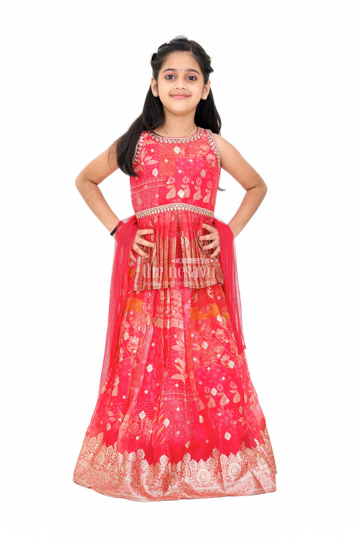 The Nesavu Girls Lehenga Choli Stunning Girls Lehenga Choli in Georgette with Red and Gold Embroidery Nesavu 24 (5Y) / Red GL551A-24 Nesavu Red Gold Georgette Party Wear Lehenga Choli Girls