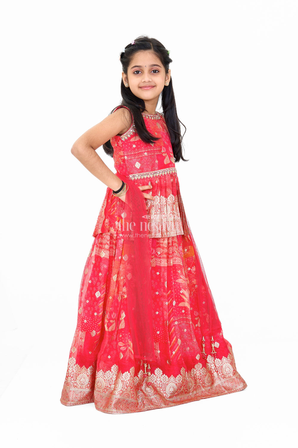 The Nesavu Girls Lehenga Choli Stunning Girls Lehenga Choli in Georgette with Red and Gold Embroidery Nesavu Nesavu Red Gold Georgette Party Wear Lehenga Choli Girls