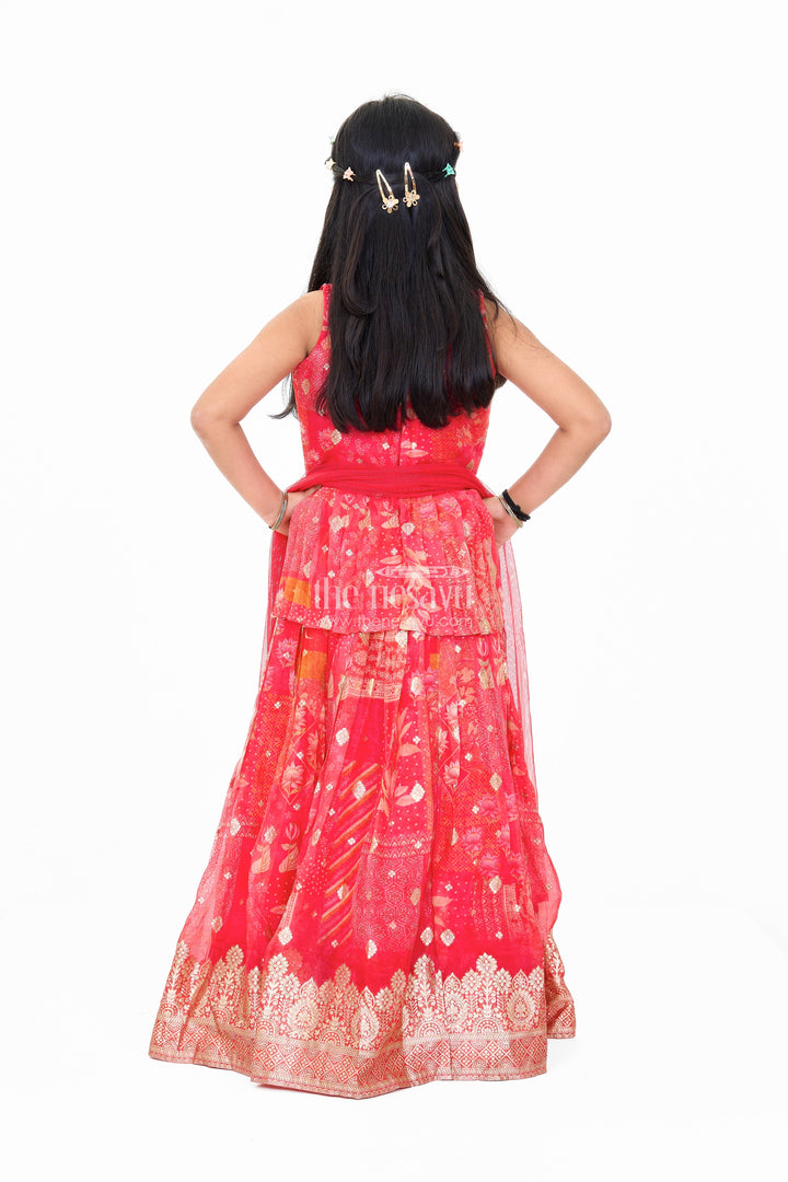 The Nesavu Girls Lehenga Choli Stunning Girls Lehenga Choli in Georgette with Red and Gold Embroidery Nesavu Nesavu Red Gold Georgette Party Wear Lehenga Choli Girls