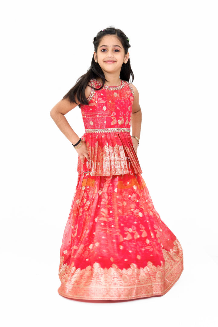 The Nesavu Girls Lehenga Choli Stunning Girls Lehenga Choli in Georgette with Red and Gold Embroidery Nesavu Nesavu Red Gold Georgette Party Wear Lehenga Choli Girls