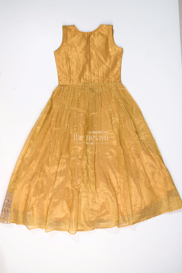 The Nesavu Girls Churidar Sets Stunning Kurta Churidar Set for Girls with Golden Chinon Silk and Exquisite Mirror Work Nesavu Stunning Kurta Churidar Set Girls Golden Chinon Silk Exquisite Mirror Work | The Nesavu