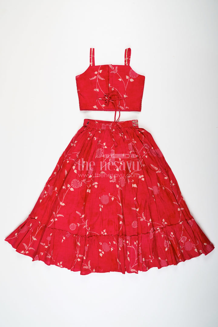 The Nesavu Girls Lehenga Choli Stunning Red Lehenga Choli for Girls with Modal Chanderi Printed Fabric and Embroidered Choli Nesavu Stunning Red Lehenga Choli Girls Modal Chanderi Printed Fabric Embroidered Choli | The Nesavu