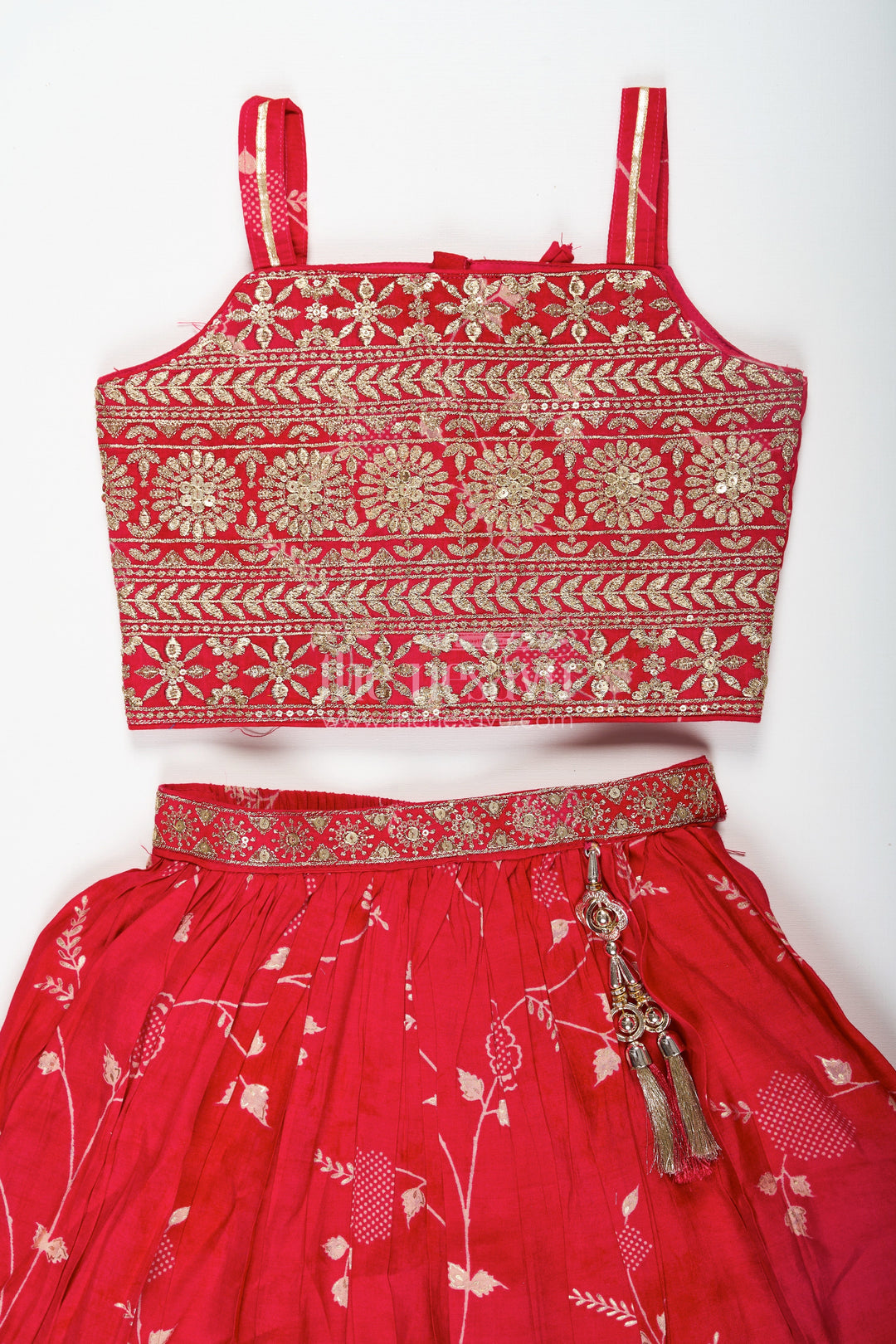 The Nesavu Girls Lehenga Choli Stunning Red Lehenga Choli for Girls with Modal Chanderi Printed Fabric and Embroidered Choli Nesavu Stunning Red Lehenga Choli Girls Modal Chanderi Printed Fabric Embroidered Choli | The Nesavu