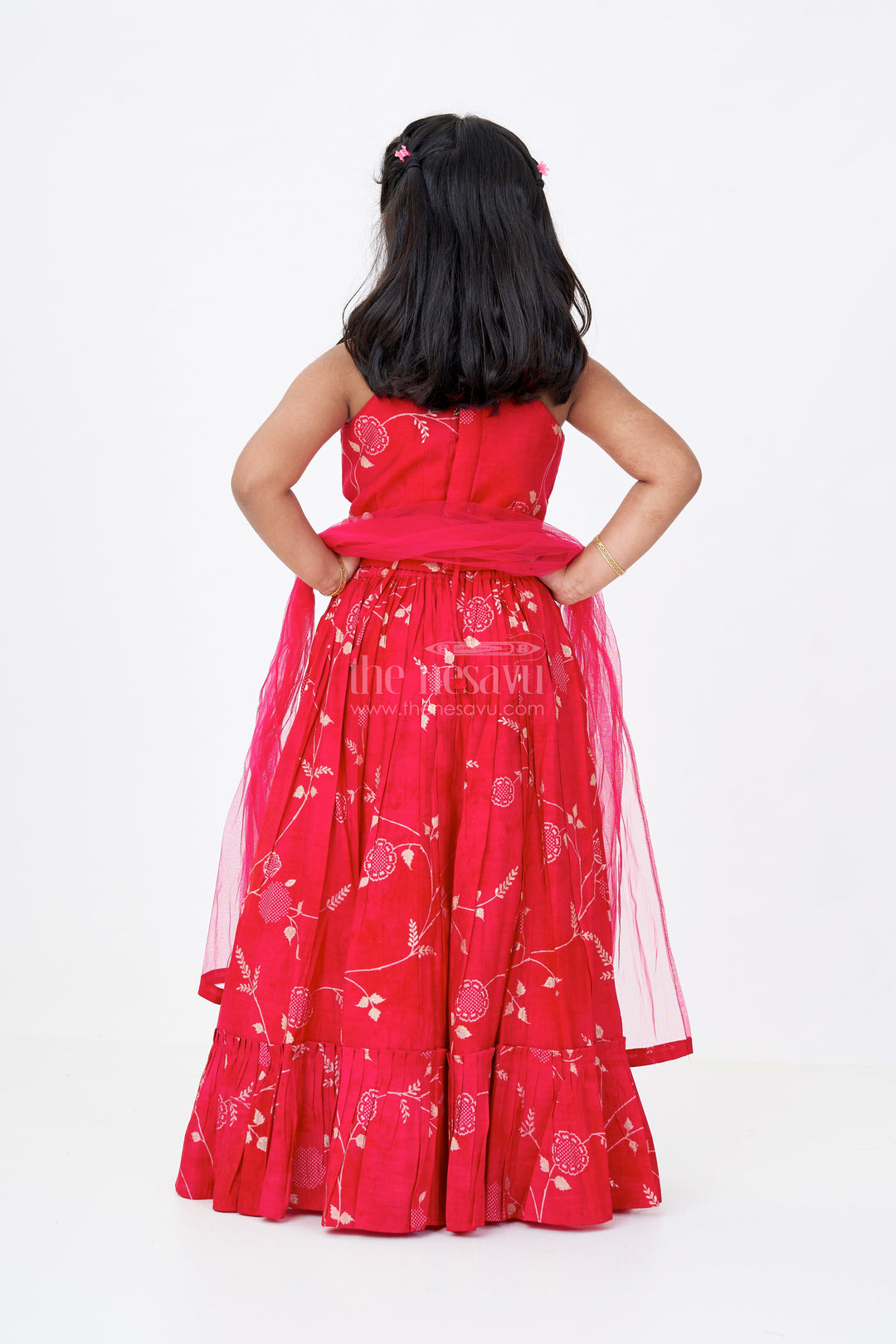 The Nesavu Girls Lehenga Choli Stunning Red Lehenga Choli for Girls with Modal Chanderi Printed Fabric and Embroidered Choli Nesavu Stunning Red Lehenga Choli Girls Modal Chanderi Printed Fabric Embroidered Choli | The Nesavu
