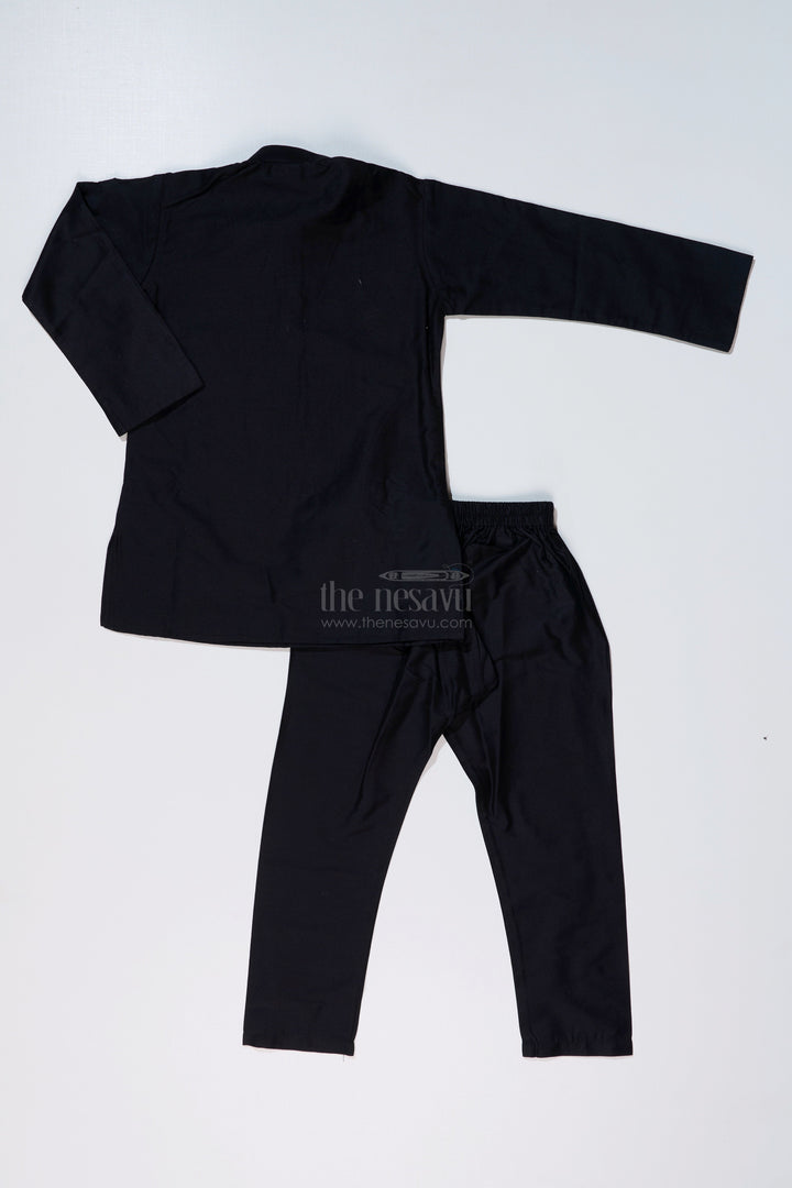 The Nesavu Boys Jacket Sets Stylish Black Jacket On Kurta Set for Boys with Floral Embroidered Silk Vest Nesavu Stylish Black Jacket Kurta Set Boys Floral Embroidered Silk Vest | The Nesavu