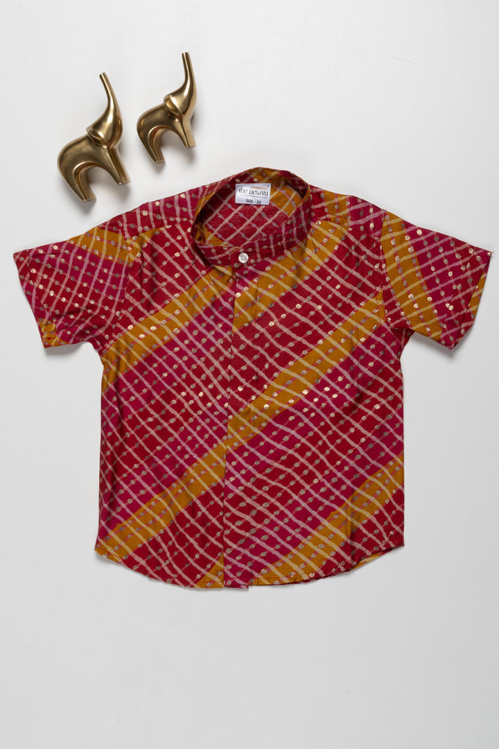 The Nesavu Boys Cotton Shirt Stylish Boys Chanderi Shirt with Diagonal Stripes and Golden Dots For Party Occasions Nesavu 16 (1Y) / Pink / Chanderi BS151A-16 Stylish Boys Chanderi Shirt with Diagonal Stripes and Golden Dots | The Nesavu