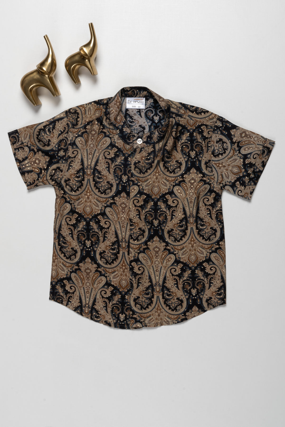 The Nesavu Boys Cotton Shirt Stylish Boys Chanderi Shirt with Gold and Black Paisley Design - Ideal for Festive Occasions Nesavu 16 (1Y) / Blue / Chanderi BS143B-16 Boys Chanderi Shirt with Gold and Black Paisley Design | Ideal for Festive Occasions | The Nesavu