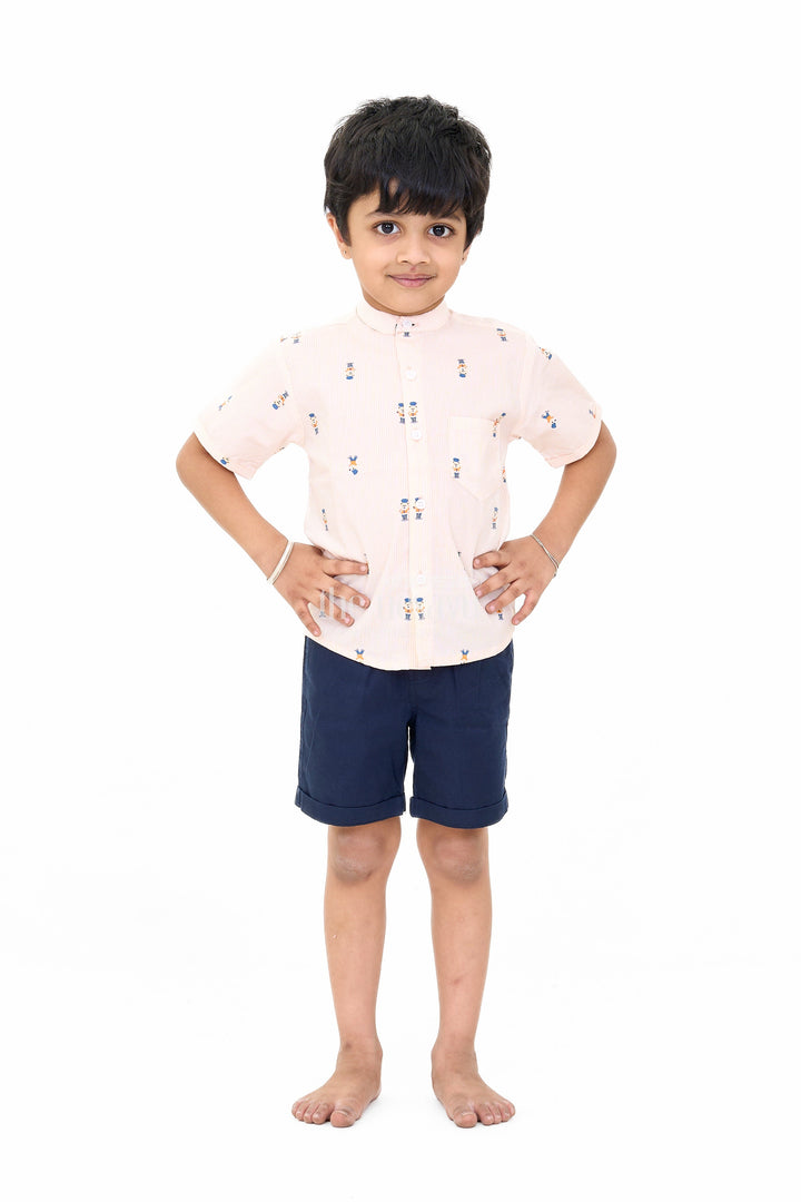 The Nesavu Boys Casual Set Stylish Boys Shirts Shorts Set with Printed Shirt and Cotton Navy Shorts Nesavu 14 (6M) / Half white BCS200B-14 Stylish Boys Shirts Shorts Set Printed Shirt Cotton Navy Shorts | The Nesavu