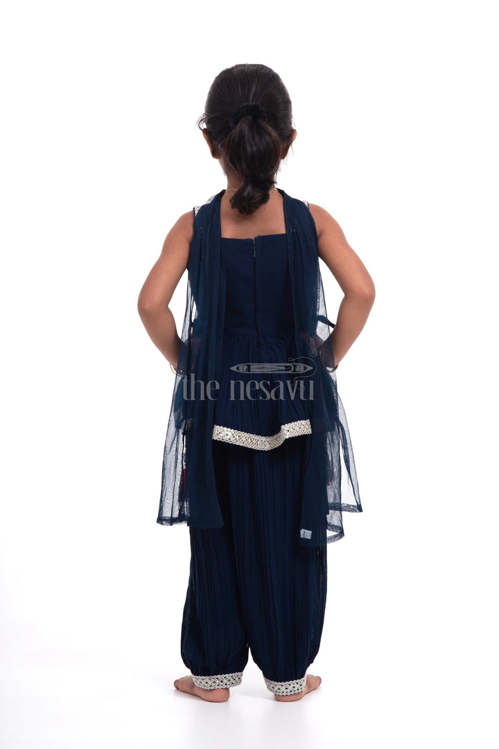 The Nesavu Girls Sharara / Plazo Set Stylish Children’s Clothes Online - Navy Blue Peplum Set with Dupatta Nesavu Stylish Children’s Clothes Online - Nesavu | Navy Blue Peplum Set