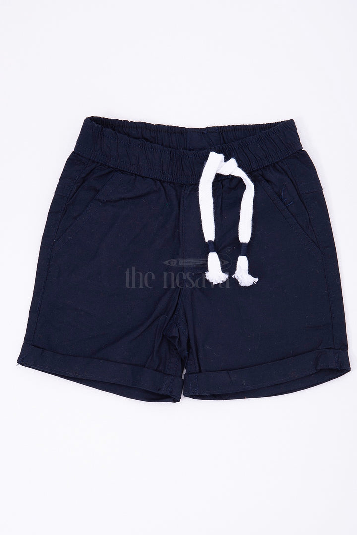 The Nesavu Boys Shorts Stylish Cotton Boys Cargo Shorts - Elastic Waist with Pockets in Navy Nesavu 18 (2Y) / Blue BWS002D-18 Stylish Cotton Boys Cargo Shorts - Nesavu | Elastic Waist with Pockets in Navy