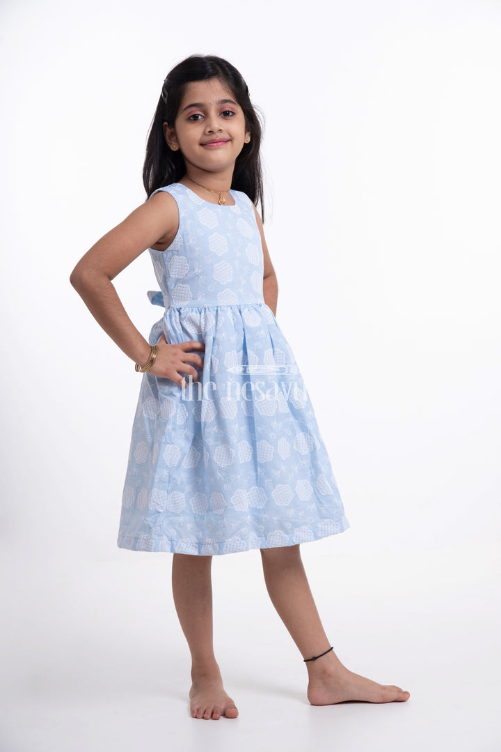 The Nesavu Girls Cotton Frock Stylish Cotton Frocks for Girls - Sleeveless Chikankari Baby Dress in Blue Nesavu Stylish Cotton Frocks for Girls - Nesavu | Sleeveless Chikankari Baby Dress