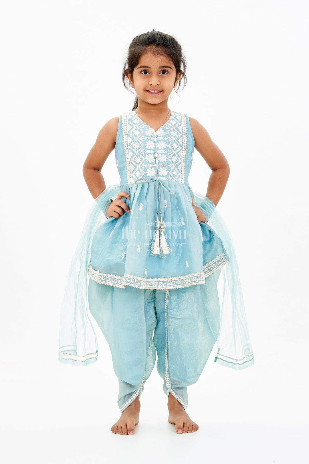 The Nesavu Girls Dothi Sets Stylish Dhoti Choli Dress for Girls with Glaze Shimmer Organza and Embroidered Details Nesavu 16 (1Y) / Blue GPS534A-16 Stylish Dhoti Choli Dress Girls Glaze Shimmer Organza Embroidered Details | The Nesavu