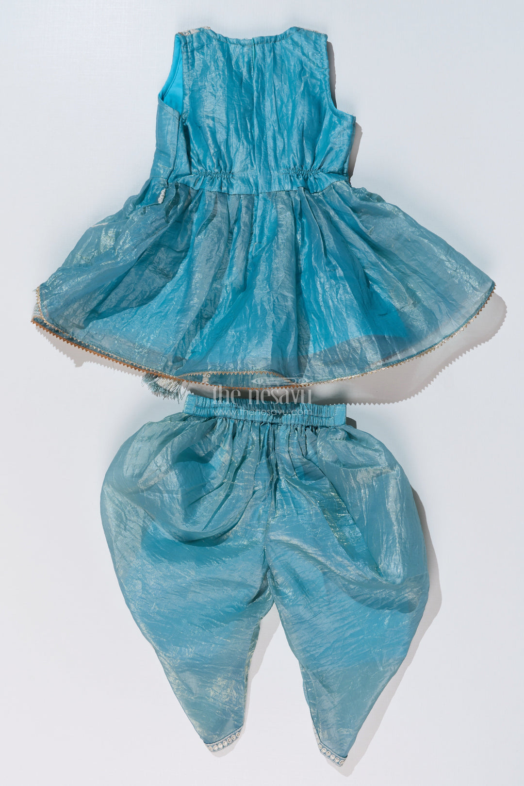 The Nesavu Girls Dothi Sets Stylish Dhoti Choli Dress for Girls with Glaze Shimmer Organza and Embroidered Details Nesavu Stylish Dhoti Choli Dress Girls Glaze Shimmer Organza Embroidered Details | The Nesavu