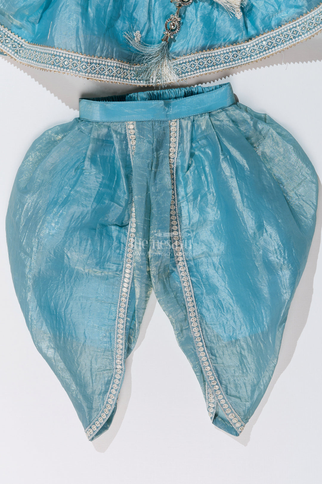 The Nesavu Girls Dothi Sets Stylish Dhoti Choli Dress for Girls with Glaze Shimmer Organza and Embroidered Details Nesavu Stylish Dhoti Choli Dress Girls Glaze Shimmer Organza Embroidered Details | The Nesavu