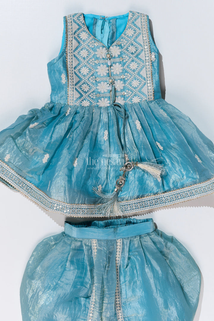 The Nesavu Girls Dothi Sets Stylish Dhoti Choli Dress for Girls with Glaze Shimmer Organza and Embroidered Details Nesavu Stylish Dhoti Choli Dress Girls Glaze Shimmer Organza Embroidered Details | The Nesavu