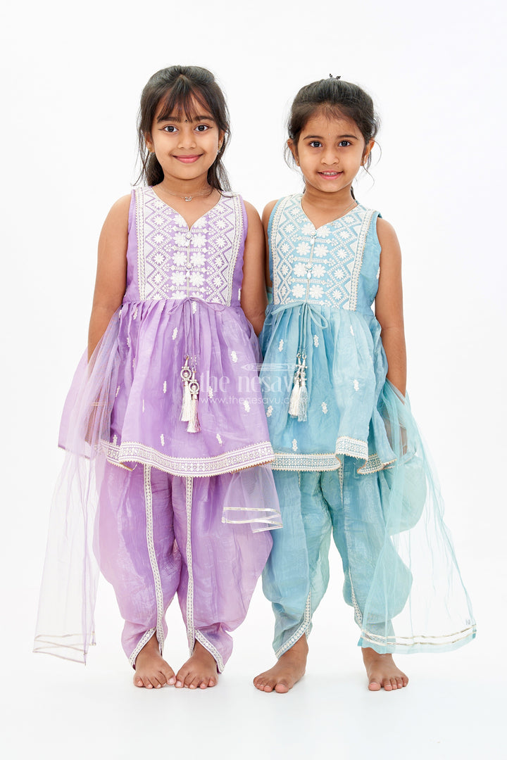 The Nesavu Girls Dothi Sets Stylish Dhoti Choli Dress for Girls with Glaze Shimmer Organza and Embroidered Details Nesavu Stylish Dhoti Choli Dress Girls Glaze Shimmer Organza Embroidered Details | The Nesavu