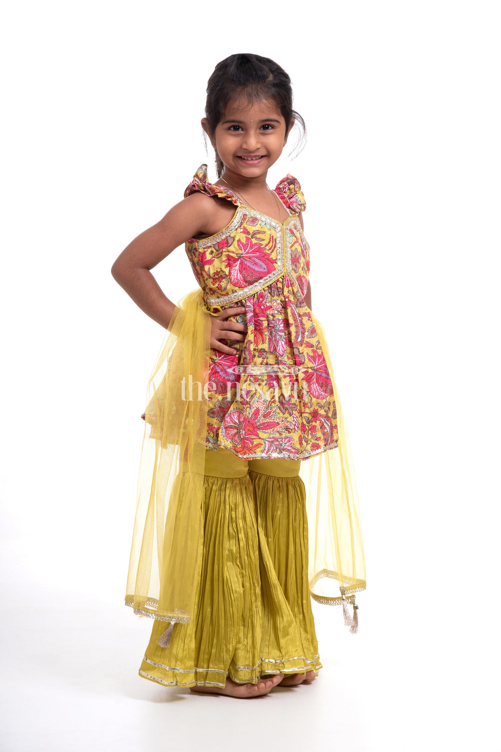 The Nesavu Girls Sharara / Plazo Set Stylish Festive Clothes for Girls - Aliya Cut Blouse with Gharara Pants Nesavu Stylish Festive Clothes for Girls - Nesavu | Aliya Cut Blouse with Gharara Pants