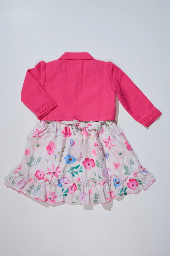 The Nesavu Girls Fancy Frock Stylish Frock with Overcoat for Girls in Flax Cotton with Digital Floral Print Nesavu Stylish Frock Overcoat Girls Flax Cotton Digital Floral Print | The Nesavu