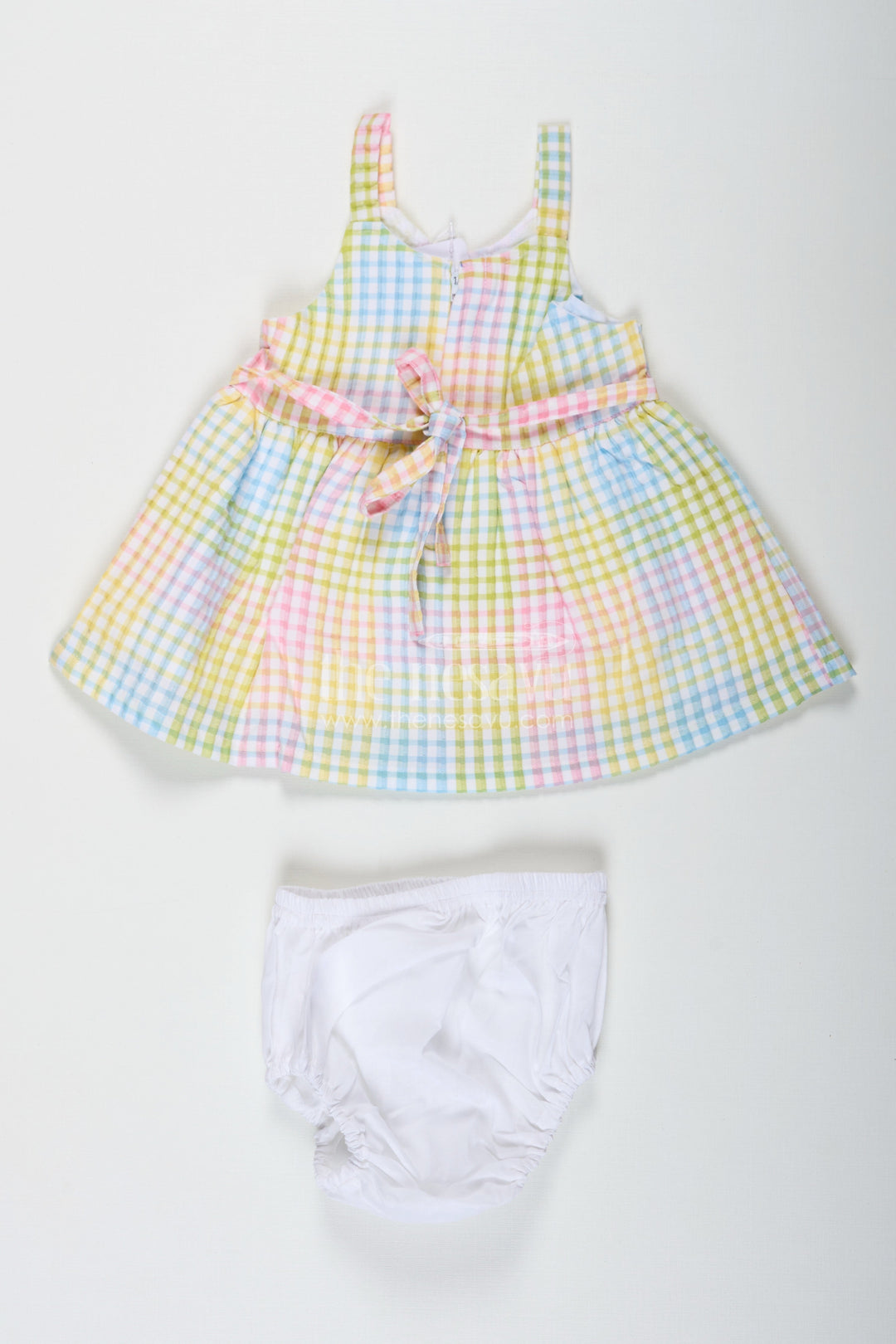The Nesavu Baby Cotton Frocks Stylish Frocks for Baby Girl in Soft Cotton with Multicolor Checks and Matching Bloomers Nesavu Stylish Baby Girl Cotton Frock Multicolor Checks Print Matching White Bloomers | The Nesavu