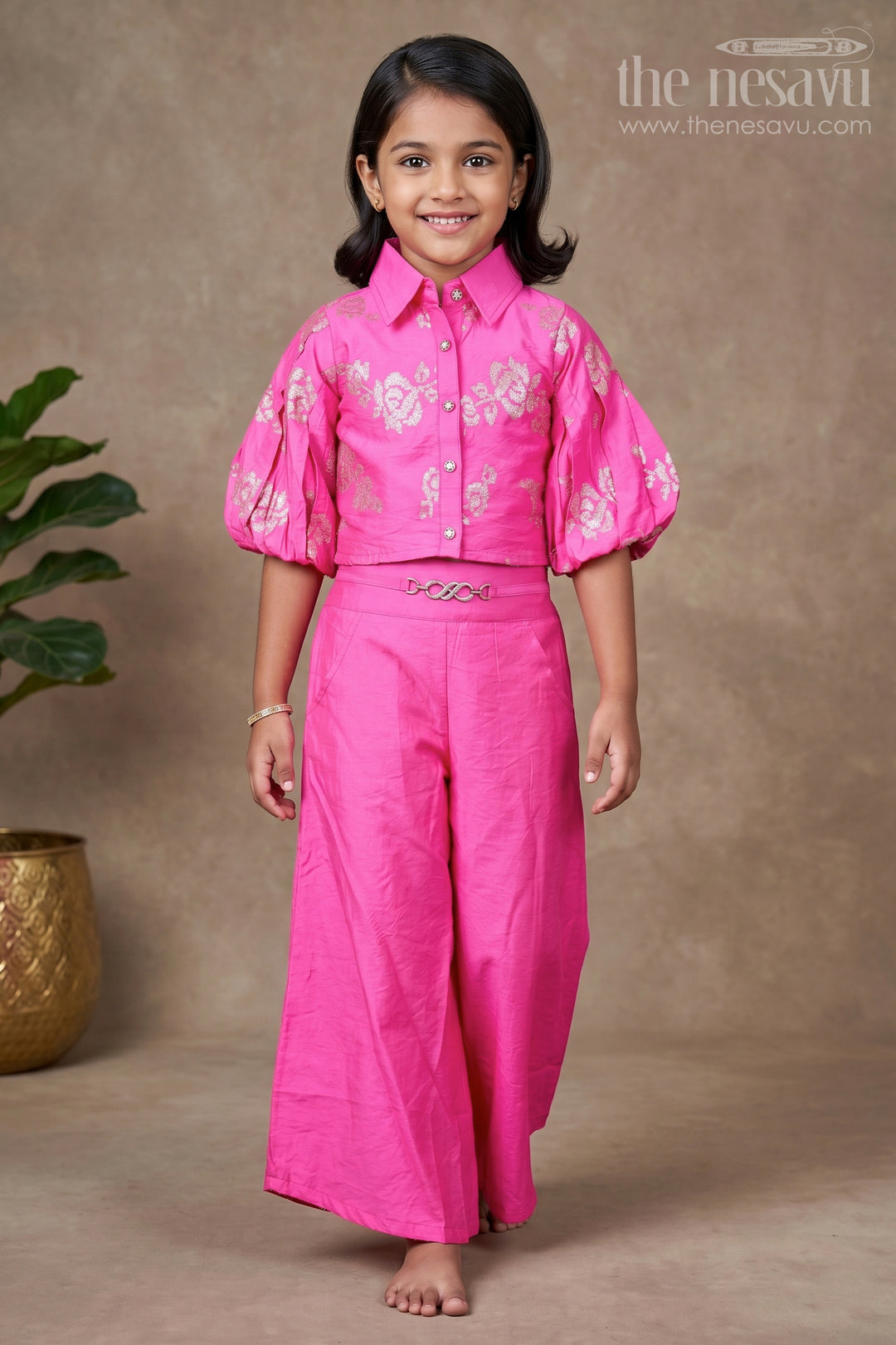 The Nesavu Girls Co-Ord Sets Stylish Georgette Top and Plazo Set for Girls Festive Casual Wear Nesavu 24 (5Y) / Pink GPS736A-24 Nesavu plazo top set girls georgette stylish ethnic wear festive occasions