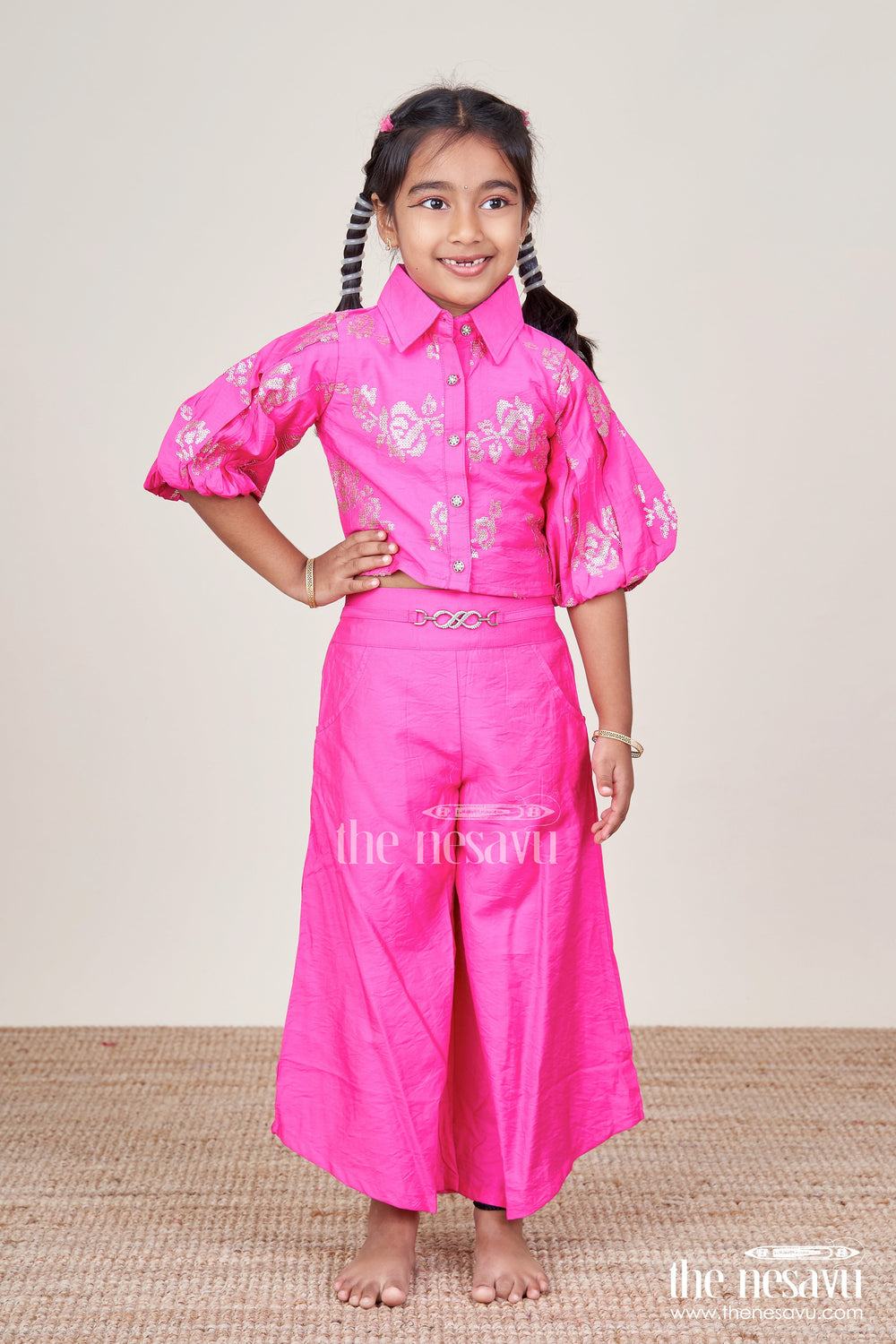 The Nesavu Girls Co-Ord Sets Stylish Georgette Top and Plazo Set for Girls Festive Casual Wear Nesavu Nesavu plazo top set girls georgette stylish ethnic wear festive occasions