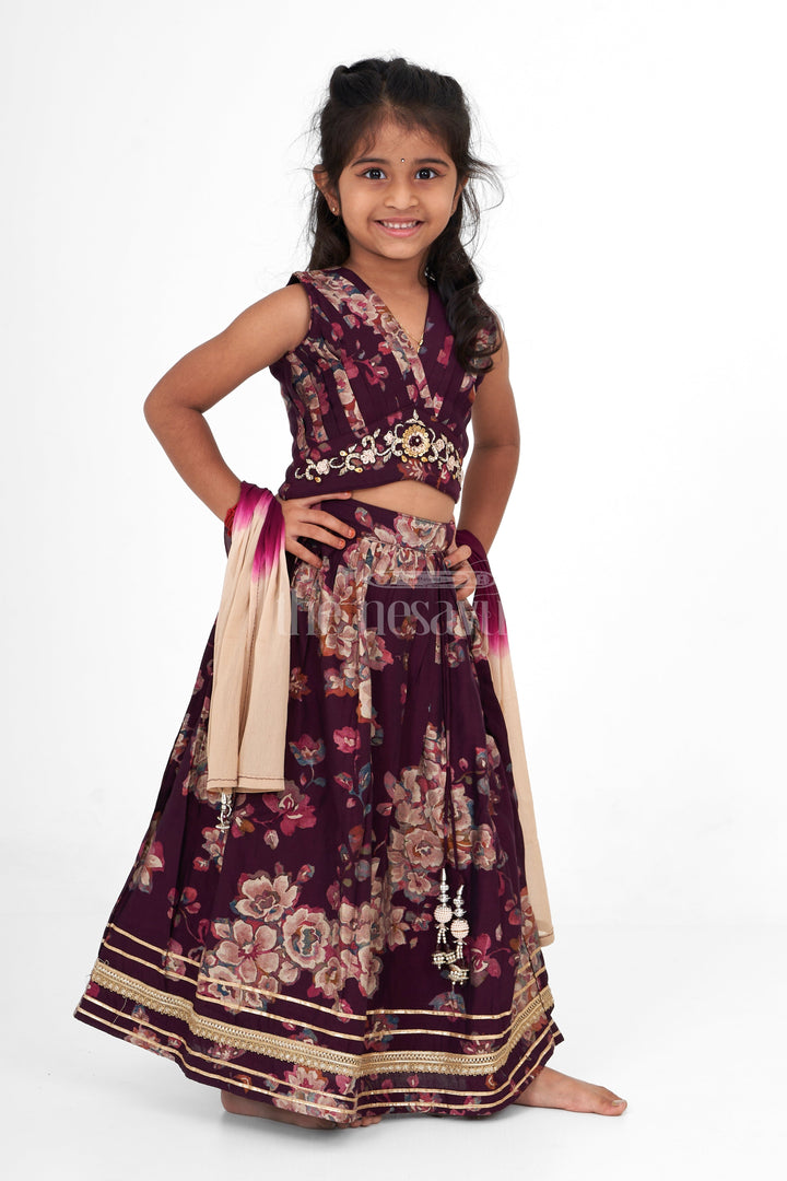 The Nesavu Girls Lehenga Choli Stylish Girls Choli Design Lehenga Set in Chanderi with Floral Pattern and Embroidered Waistline Nesavu Nesavu Girls Choli Design Lehenga Set Chanderi Floral Pattern Embroidered Details Festive Occasions