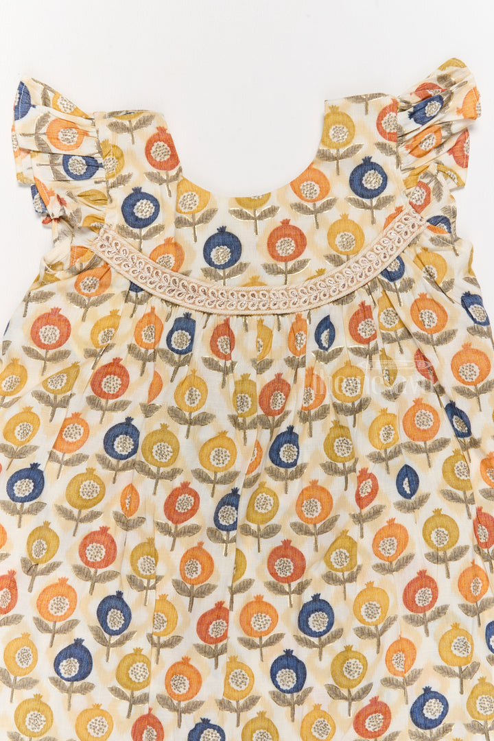 The Nesavu Girls Cotton Frock Stylish Girls Cotton Daily Wear Dress with Vibrant Floral Pattern and Ruffle Details Nesavu Girls Cotton Daily Wear Dress Cheerful Floral Print Ruffles Lace Yoke | The Nesavu