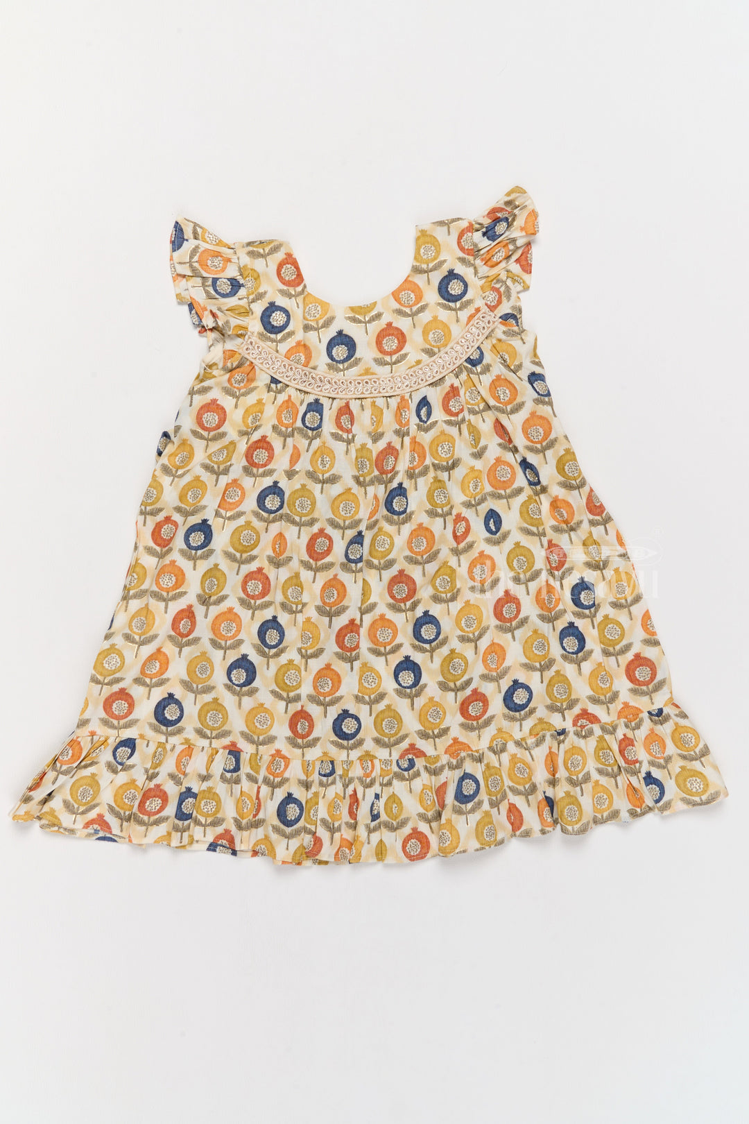 The Nesavu Girls Cotton Frock Stylish Girls Cotton Daily Wear Dress with Vibrant Floral Pattern and Ruffle Details Nesavu Girls Cotton Daily Wear Dress Cheerful Floral Print Ruffles Lace Yoke | The Nesavu