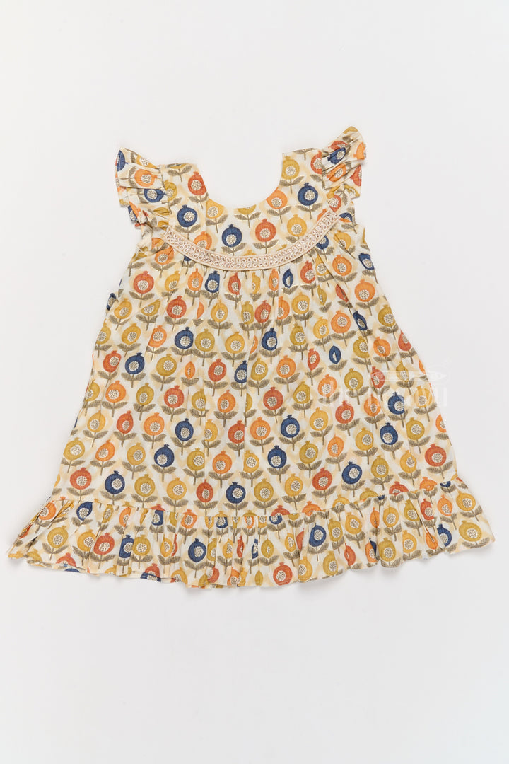 The Nesavu Girls Cotton Frock Stylish Girls Cotton Daily Wear Dress with Vibrant Floral Pattern and Ruffle Details Nesavu Girls Cotton Daily Wear Dress Cheerful Floral Print Ruffles Lace Yoke | The Nesavu