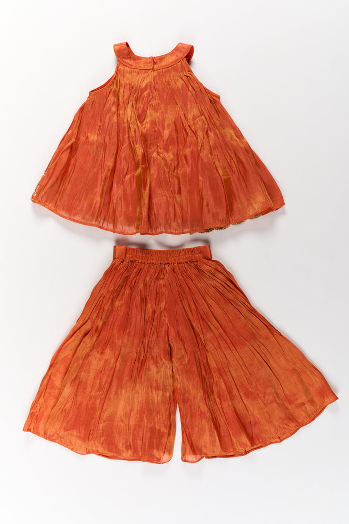 The Nesavu Girls Sharara / Plazo Set Stylish Girls Orange Viscose Silk Sharara Set with Embroidered Cape for Festive Wear Nesavu Girls Orange Viscose Silk Sharara Set Embroidered Cape Weddings Festivals | The Nesavu