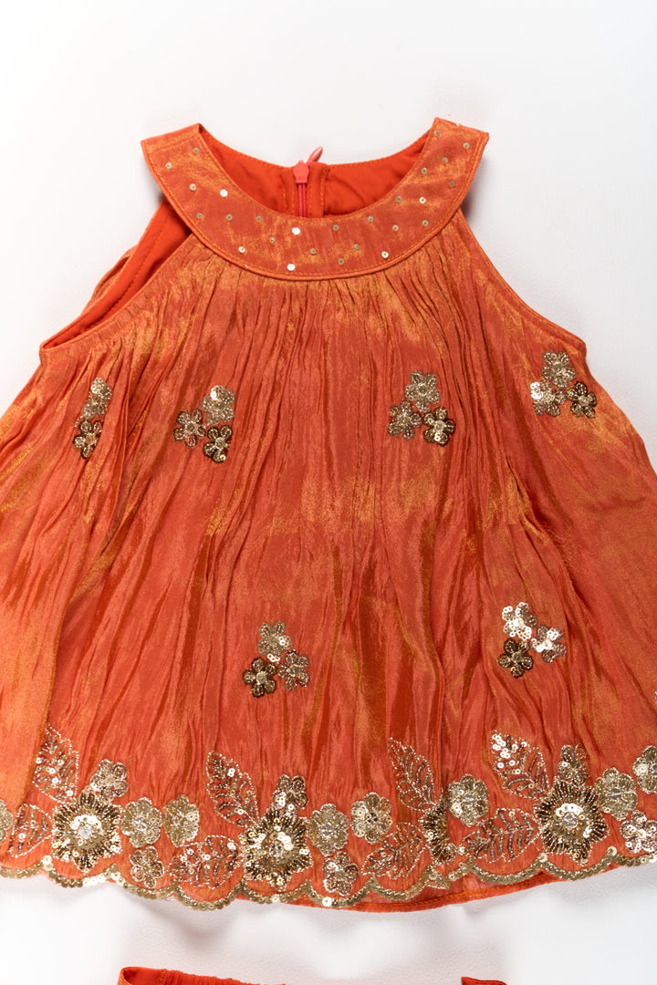The Nesavu Girls Sharara / Plazo Set Stylish Girls Orange Viscose Silk Sharara Set with Embroidered Cape for Festive Wear Nesavu Girls Orange Viscose Silk Sharara Set Embroidered Cape Weddings Festivals | The Nesavu