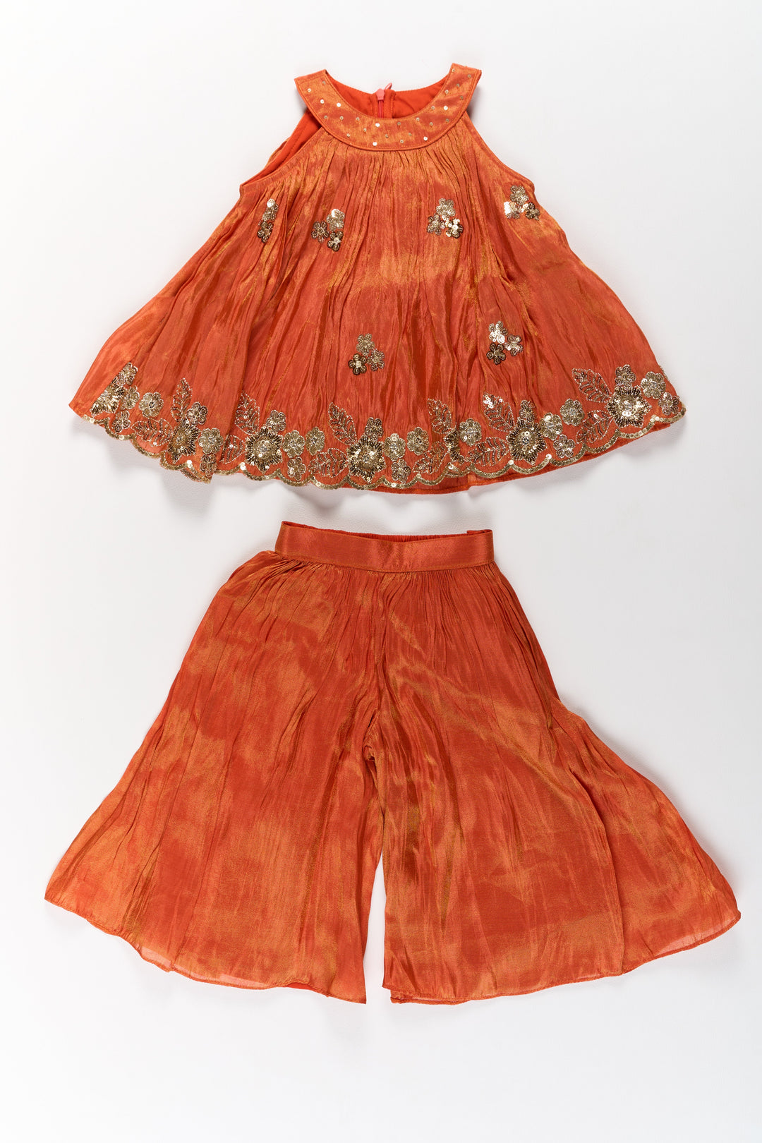 The Nesavu Girls Sharara / Plazo Set Stylish Girls Orange Viscose Silk Sharara Set with Embroidered Cape for Festive Wear Nesavu Girls Orange Viscose Silk Sharara Set Embroidered Cape Weddings Festivals | The Nesavu