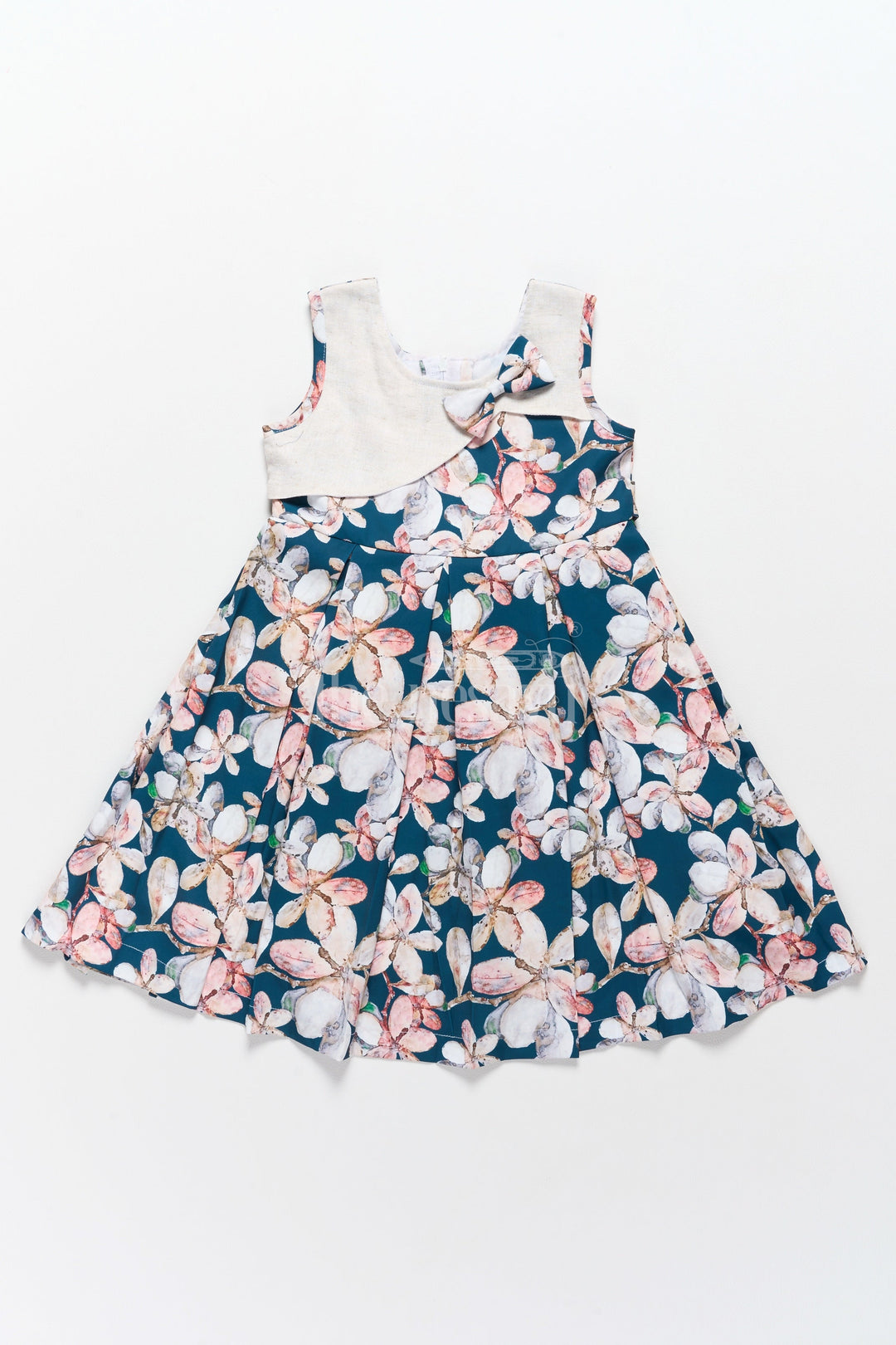The Nesavu Girls Fancy Frock Stylish Girls Party Wear Long Frock with Floral Prints and Asymmetrical Neckline Nesavu 20 (3Y) / Multicolor GFC1540A-20 Nesavu Girls Party Wear Long Frock Floral Prints Modern Asymmetrical Neckline