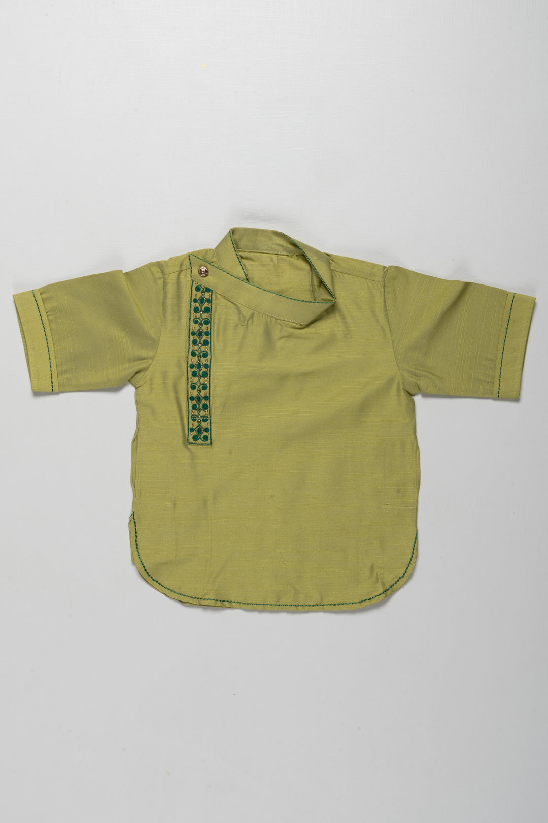 The Nesavu Boys Kurtha Shirt Stylish Green Boys Kurta Shirt with Embroidered Detailing - Perfect for Festive Occasions Nesavu 16 (1Y) / Green / Cotton Silk BS141A-16 Stylish Green Boys Kurta Shirt with Embroidered Detailing | Perfect for Festive Occasions | The Nesavu