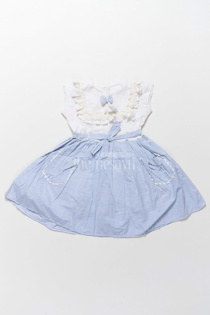 The Nesavu Girls Cotton Frock Stylish Hakoba Frock with Full-Flared Skirt for Girls Aged 18 to 28 Nesavu 22 (4Y) / White GFC1497A-22 Stylish Hakoba Frock Girls Embroidery Full-Flared Stripes Nesavu