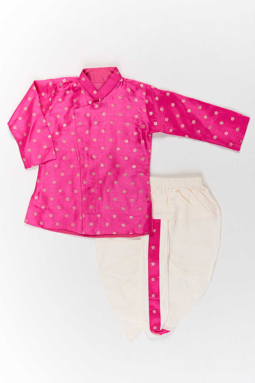 The Nesavu Boys Dothi Set Stylish Kurta Dhoti Set in Blend Silk for Boys Festive Wear Nesavu 12 (3M) / Pink BES618A-12 Boys Kurta Dhoti Set Blend Silk Festive Wear Ethnic Outfit | The Nesavu