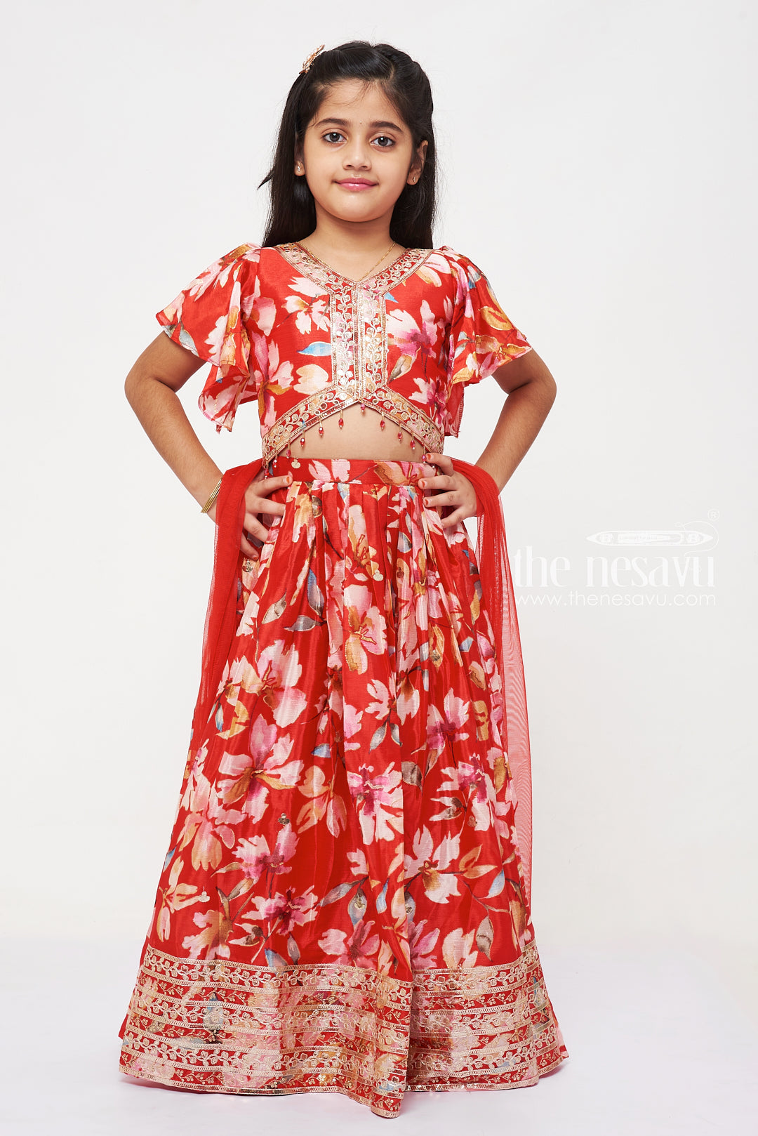 The Nesavu Girls Lehenga Choli Stylish Maroon Floral Lehenga Choli Set: Latest Lehenga Choli Styles for Girls Nesavu Stylish Maroon Floral Lehenga Choli | Latest Lehenga Choli Styles for Girls | Festive Wear | The Nesavu