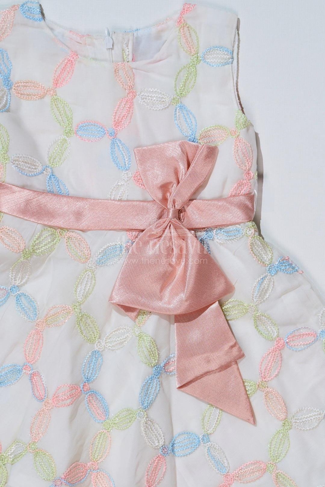 The Nesavu Girls Fancy Frock Stylish Multi Color Casual Dress for Girls in Fancy Designer Fabric with Bow Accent Nesavu Multi Color Casual Dress Girls Fancy Designer Fabric Bow Accent | The Nesavu