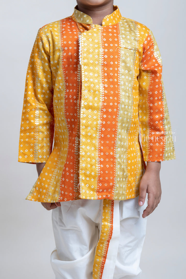 The Nesavu Boys Dothi Set Stylish Multi-colored Ethnic Kurta With White Dhoti For Little Boys Nesavu Shop the Latest Ethnic Wear for Boys Online | Premium Kurta Set | The Nesauvu