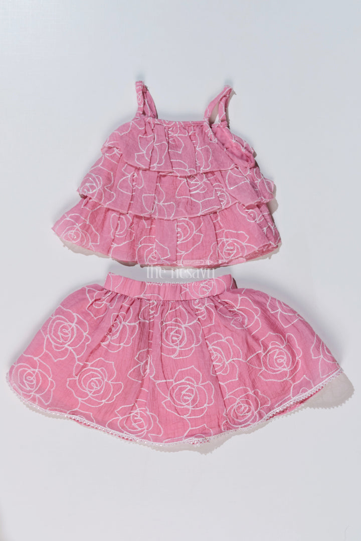 The Nesavu Baby Fancy Frock Stylish Smart Casual Clothes for Girls with Floral Embroidery and Ruffled Top Nesavu Nesavu Stylish Smart Casual Clothes Girls Floral Embroidery Ruffled Top