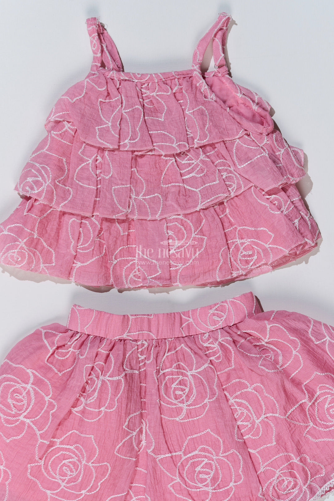 The Nesavu Baby Fancy Frock Stylish Smart Casual Clothes for Girls with Floral Embroidery and Ruffled Top Nesavu Stylish Smart Casual Clothes Girls Floral Embroidery Ruffled Top | The Nesavu