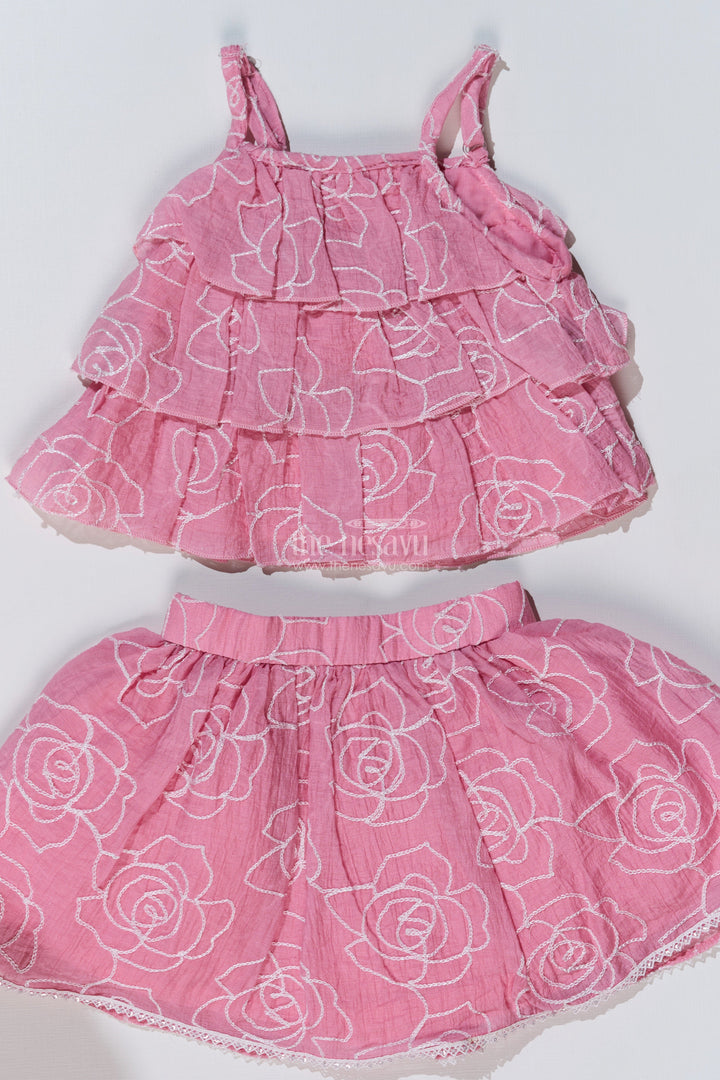 The Nesavu Baby Fancy Frock Stylish Smart Casual Clothes for Girls with Floral Embroidery and Ruffled Top Nesavu Stylish Smart Casual Clothes Girls Floral Embroidery Ruffled Top | The Nesavu