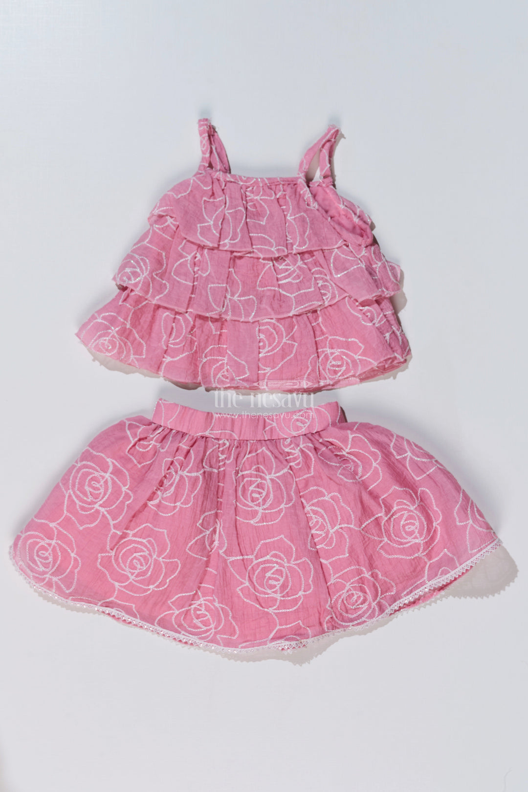 The Nesavu Baby Fancy Frock Stylish Smart Casual Clothes for Girls with Floral Embroidery and Ruffled Top Nesavu Stylish Smart Casual Clothes Girls Floral Embroidery Ruffled Top | The Nesavu