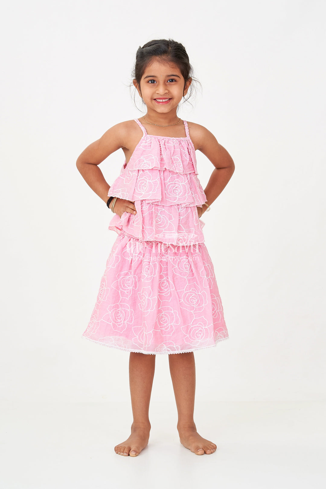 The Nesavu Baby Fancy Frock Stylish Smart Casual Clothes for Girls with Floral Embroidery and Ruffled Top Nesavu Stylish Smart Casual Clothes Girls Floral Embroidery Ruffled Top | The Nesavu