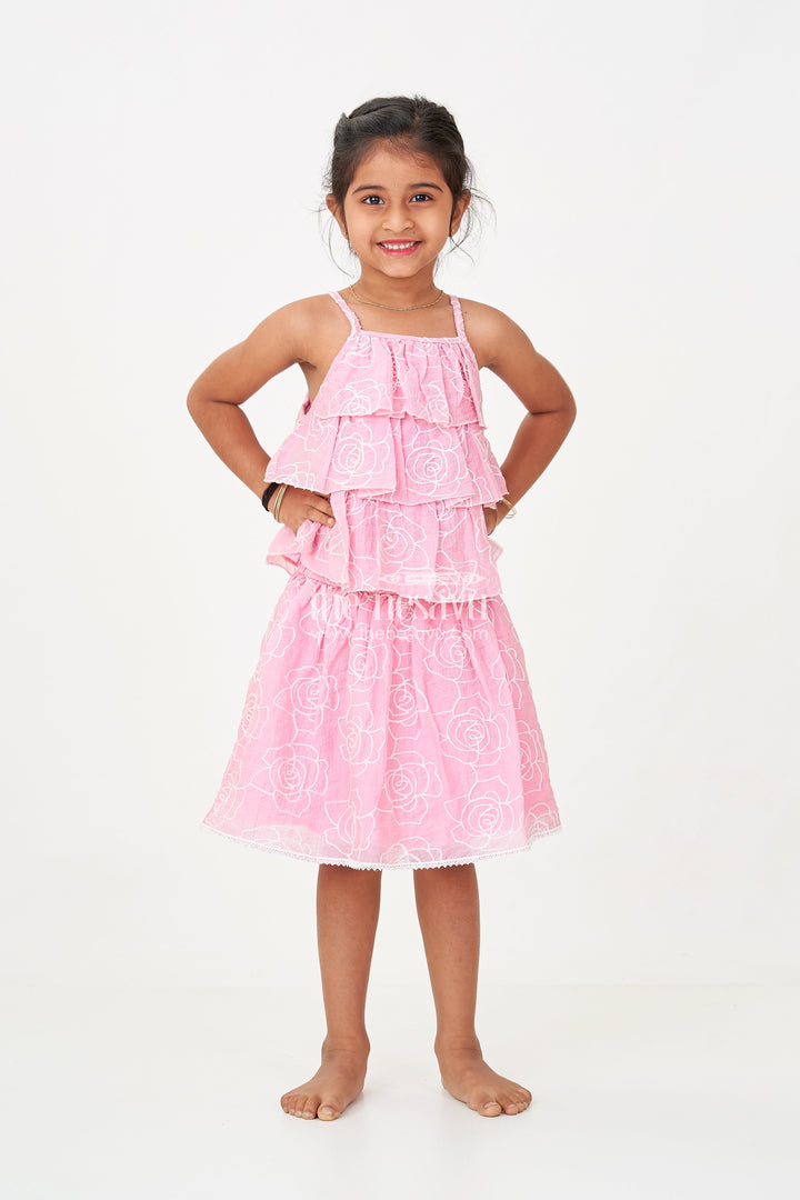 The Nesavu Baby Fancy Frock Stylish Smart Casual Clothes for Girls with Floral Embroidery and Ruffled Top Nesavu Stylish Smart Casual Clothes Girls Floral Embroidery Ruffled Top | The Nesavu