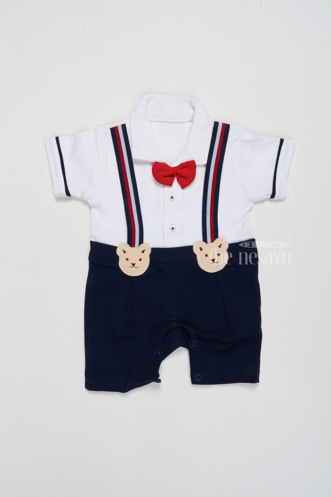 The Nesavu Baby Casual Sets Stylish Tomboy Casual Outfits for Babies with Adorable Teddy Embellishments Nesavu 10 (NB) / White BCS201A-10 Shop Adorable Tomboy Casual Outfits Babies Cotton Comfort Teddy Details | The Nesavu