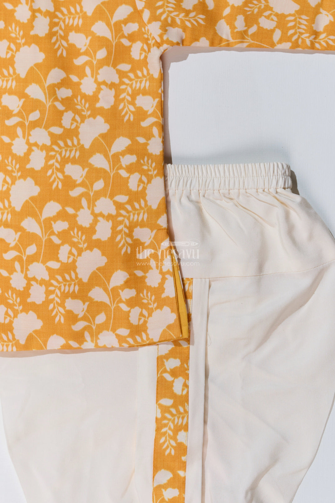 The Nesavu Boys Dothi Set Stylish Yellow Dhoti Kurta for Boys in Cotton Printed Fabric with Traditional Design Nesavu Yellow Dhoti Kurta Boys Cotton Printed Fabric Traditional Design | The Nesavu