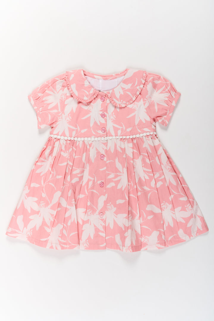 The Nesavu Girls Cotton Frock Summer Cotton Dresses for Girls in Pink with Floral Prints and Ruffled Details Nesavu 10 (NB) / Pink GFC1583A-10 Nesavu Summer Cotton Dress Girls Floral Prints Pink Ruffle Details